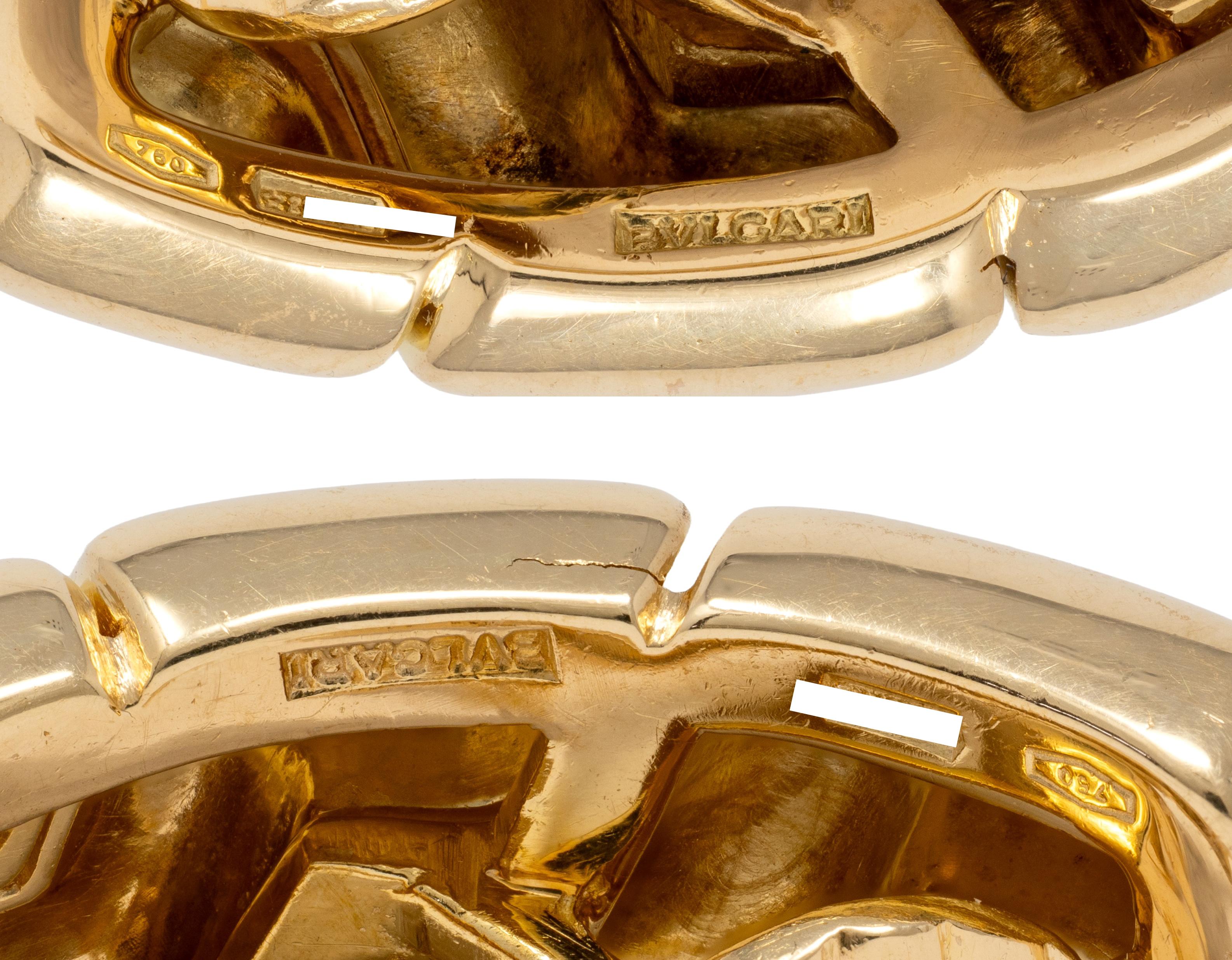 Bulgari 1990's 18 Karat Yellow Gold Vintage Geometric J-Hoop Earrings