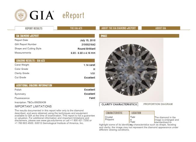 Tiffany & Co. Round Brilliant Cut Diamond Platinum Solitaire Engagement Ring GIA