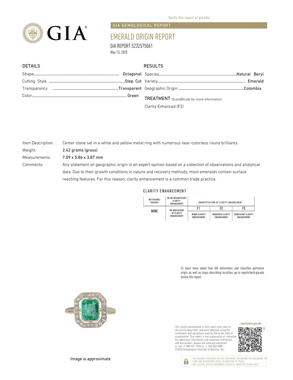 Art Deco 1.67 CTW Colombian Emerald Diamond Platinum 18K Gold Antique Ring GIA