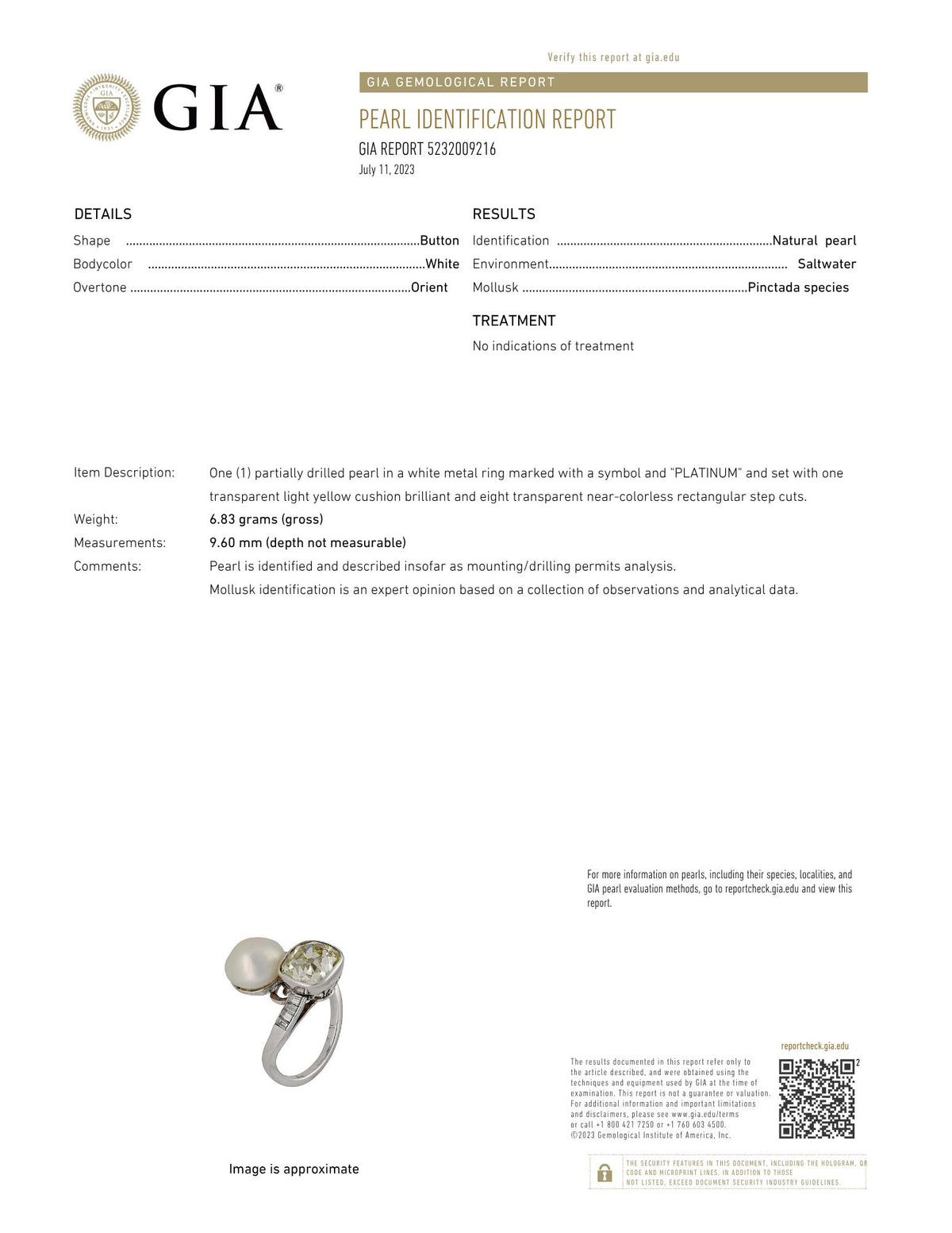 Mid-Century 3.52 CTW Diamond Natural Pearl Platinum Toi-Et-Moi Vintage Ring GIA