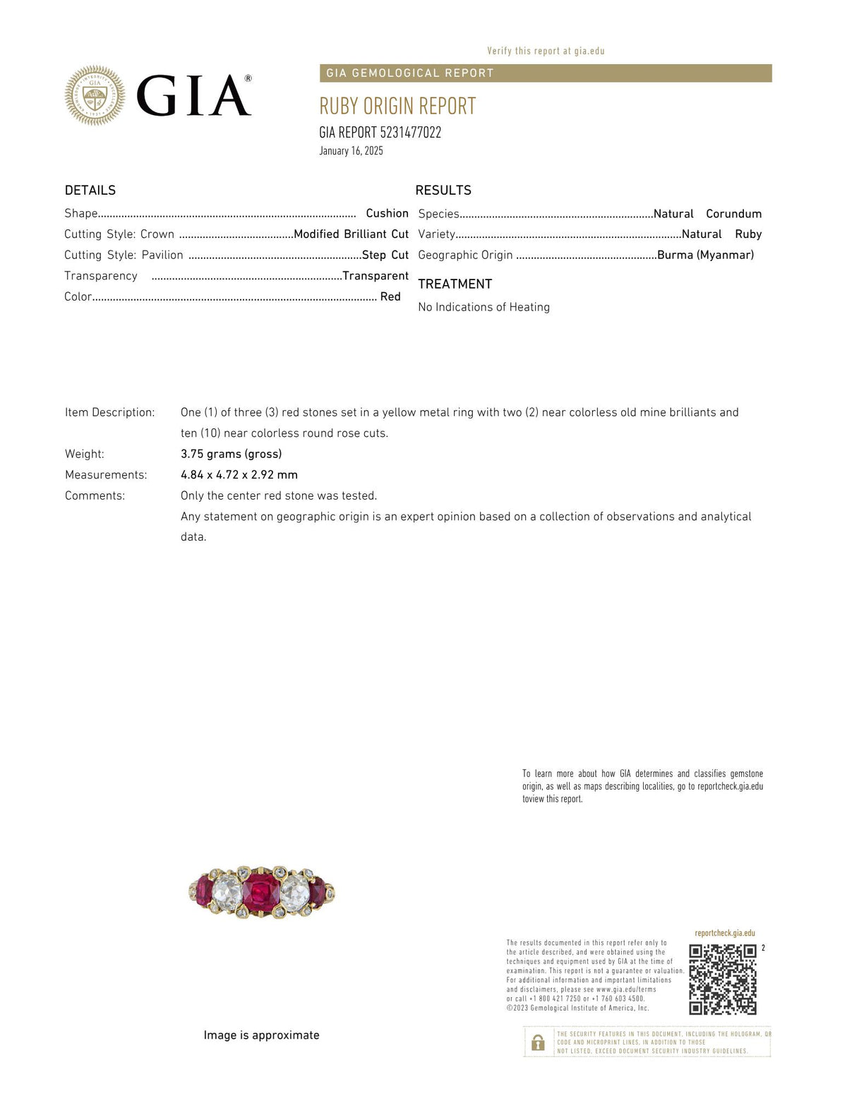 Victorian No Heat Burma Ruby Old Mine Cut Diamond 18K Gold Band Ring GIA