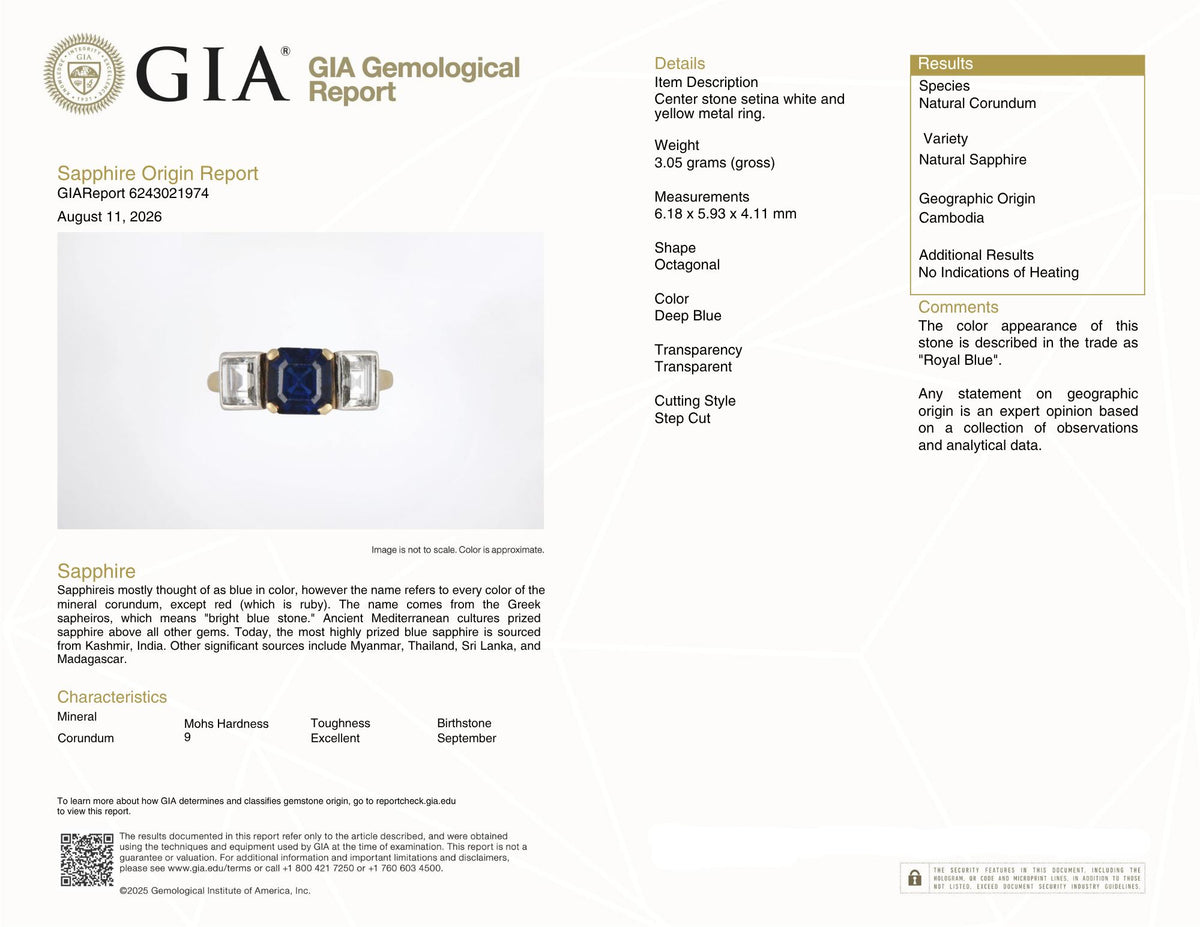 Mid-Century 2.93 CTW No Heat Sapphire Diamond Platinum 14K Gold Vintage Ring GIA