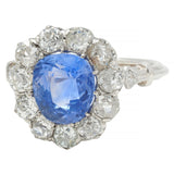 Art Deco Vintage No Heat Ceylon Sapphire Diamond Platinum Pear Halo Ring GIA