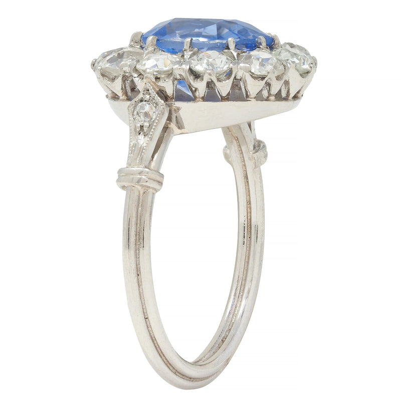 Art Deco Vintage No Heat Ceylon Sapphire Diamond Platinum Pear Halo Ring GIA
