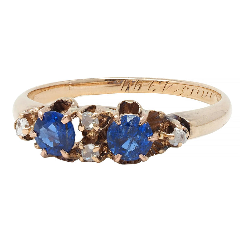Late Victorian 1900 Sapphire Diamond 14 Karat Gold Antique Belcher Band Ring