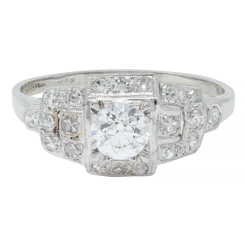 Art Deco 1.00 CTW Old European Diamond Platinum Buckle Vintage Engagement Ring