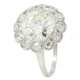 Art Deco 3.99 CTW Old European Cut Diamond 18 Karat White Gold Halo Ring GIA
