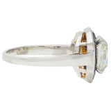 4.97 CTW Cushion Cut Diamond Sapphire Platinum Vintage Halo Ring GIA