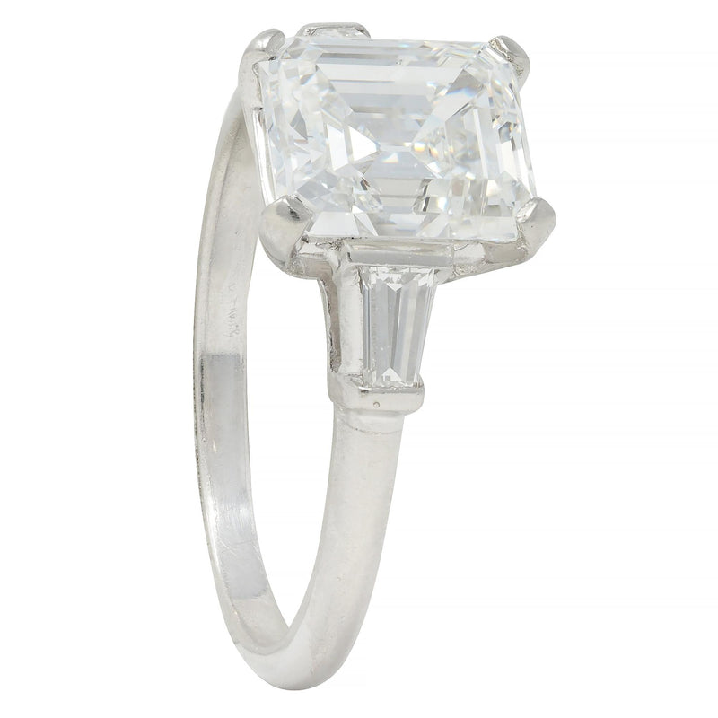 Mid-Century 2.17 CTW Emerald Cut Diamond Platinum Three Stone Engagement Ring