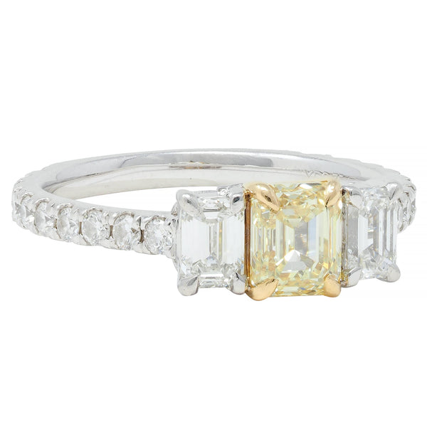 1.61 CTW Fancy Yellow Emerald Cut Diamond Platinum 18K Gold Engagement Ring