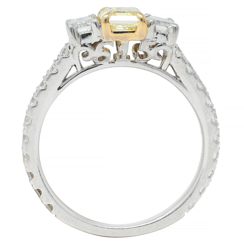 1.61 CTW Fancy Yellow Emerald Cut Diamond Platinum 18K Gold Engagement Ring