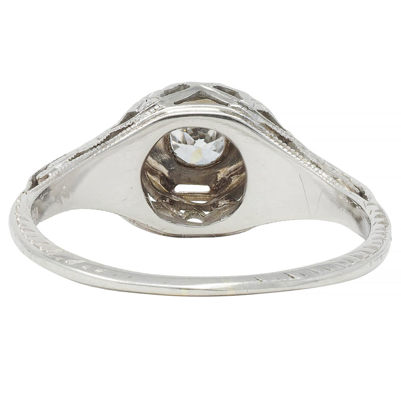Art Deco Old European Diamond 18K White Gold Orange Blossom Engagement Ring