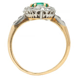 Edwardian French Antique Emerald Diamond Platinum 14 Karat Gold Navette Ring