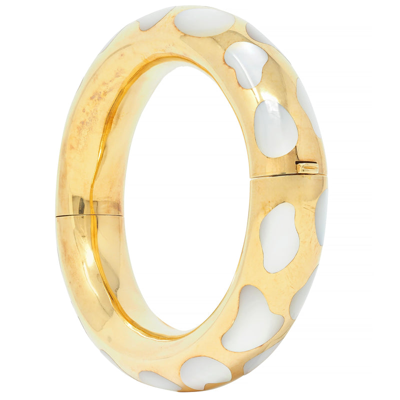 Tiffany & Co. Vintage Mother-Of-Pearl 18 Karat Yellow Gold Inlay Bangle Bracelet