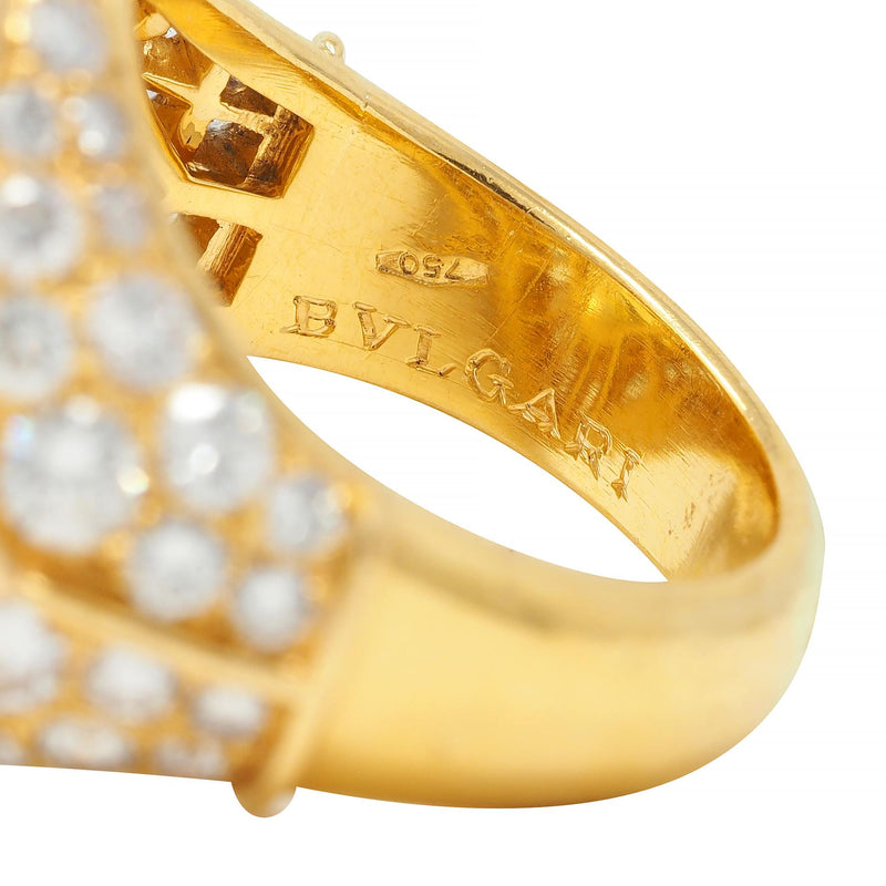 Bulgari Vintage Yellow Sapphire Aquamarine Diamond 18 Karat Gold Halo Ring