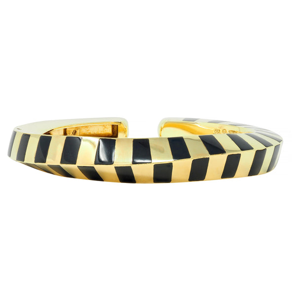 Tiffany & Co. Onyx 18 Karat Yellow Gold Twisted Stripe Vintage Bangle Bracelet