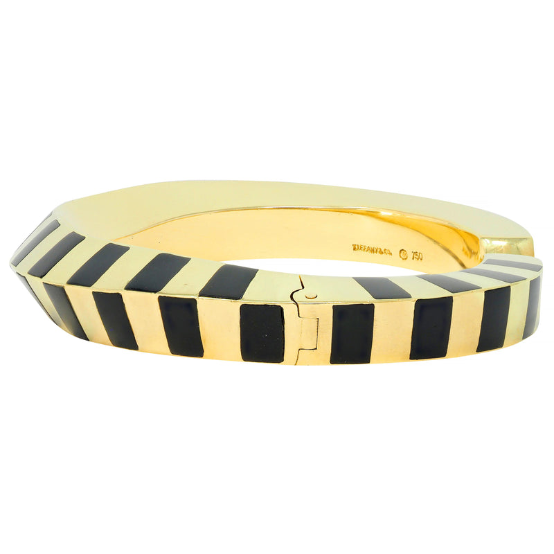 Tiffany & Co. Onyx 18 Karat Yellow Gold Twisted Stripe Vintage Bangle Bracelet