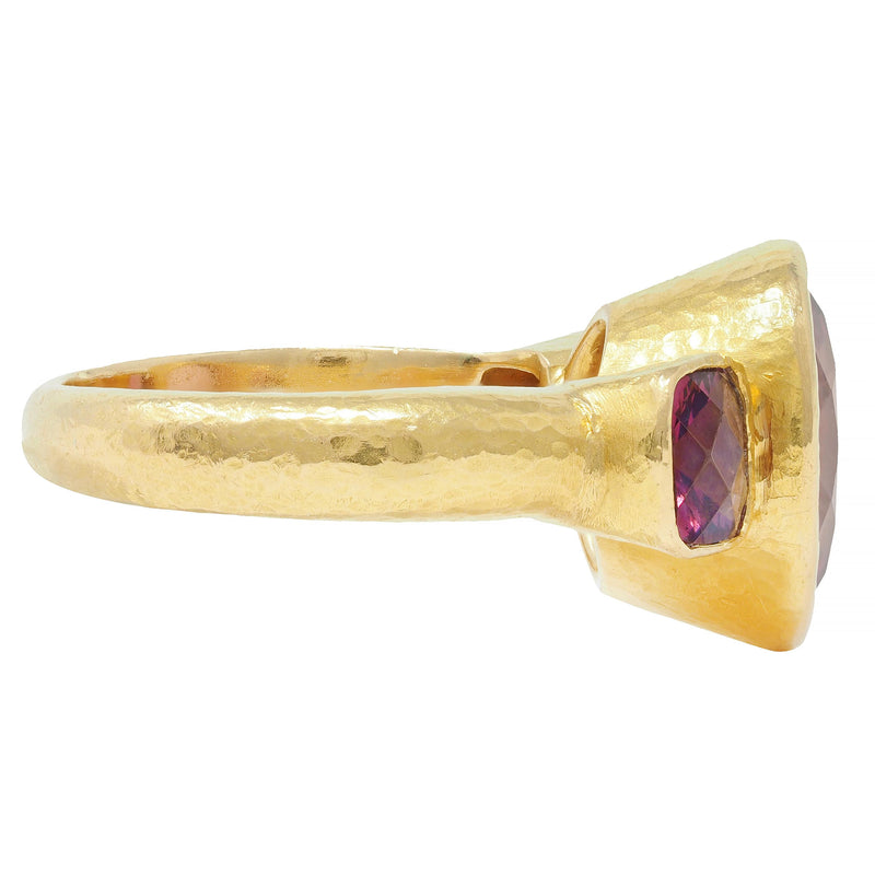 Elizabeth Locke Spinel Rhodolite Garnet 19 Karat Hammered Gold Gemstone Ring