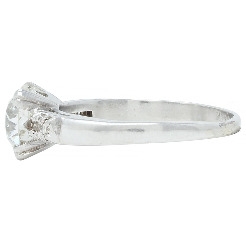 Mid-Century 1.45 CTW European Cut Diamond Platinum Vintage Engagement Ring GIA