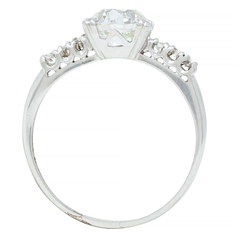 Mid-Century 1.45 CTW European Cut Diamond Platinum Vintage Engagement Ring GIA