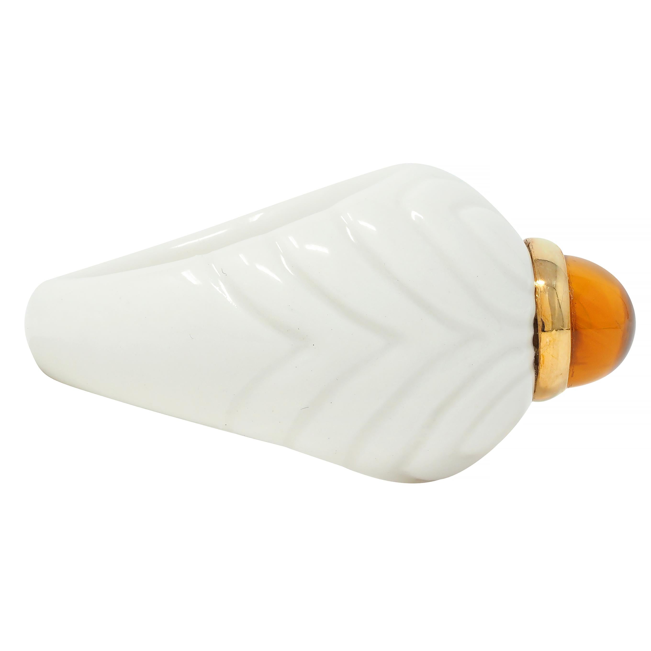 Bulgari 1990's Citrine Porcelain Ceramic 18 Karat Gold Chandra Vintage Ring