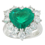 Contemporary 7.00 CTW Colombian Emerald Diamond 18 Karat Gold Heart Halo Ring