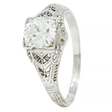 Art Deco 1.01 CTW European Diamond 18 Karat White Gold Antique Engagement Ring