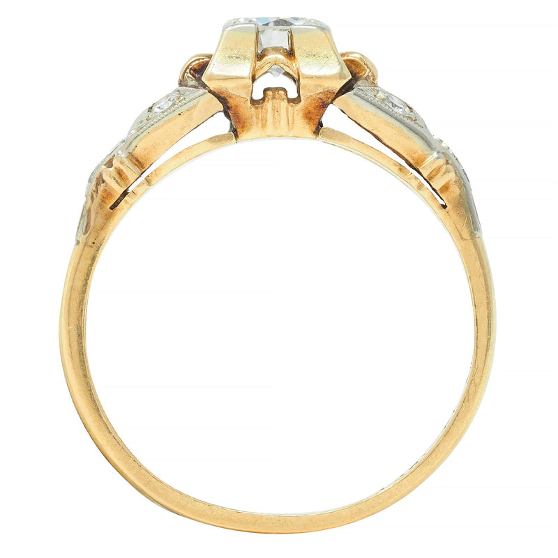 Retro Transitional Diamond 18 Karat Two-Tone Gold Vintage Engagement Ring