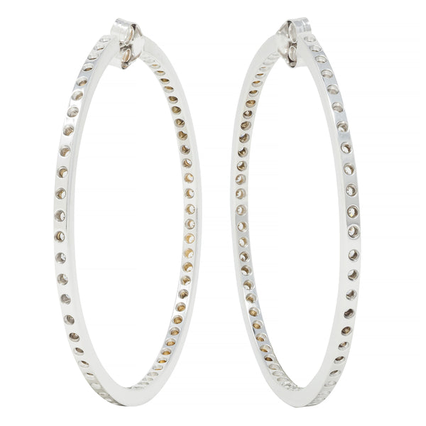 Contemporary 3.60 CTW Diamond 18 Karat White Gold Inside-Outside Hoop Earrings