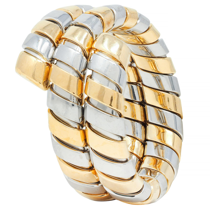 Bulgari 18 Karat Yellow Gold Stainless Steel Vintage Tobogas Serpenti Ring