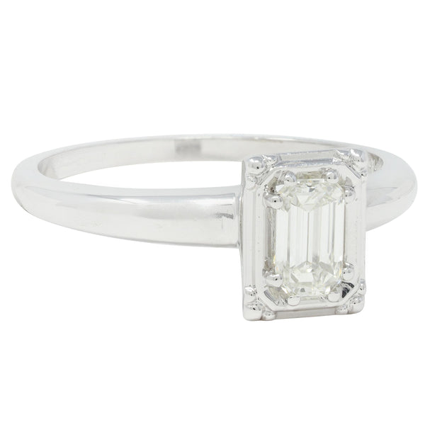 Vintage Mid-Century Emerald Cut Diamond 14 Karat White Gold Engagement Ring