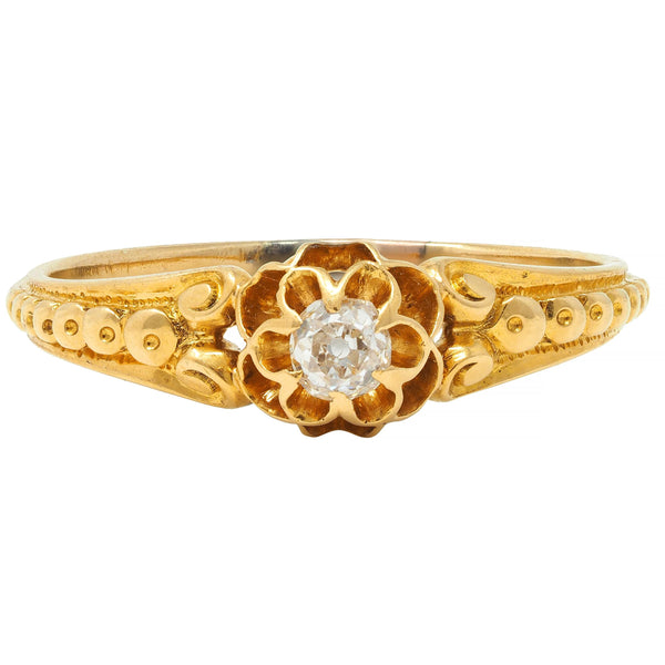 Victorian Old Mine Diamond 18 Karat Yellow Gold Belcher Antique Engagement Ring