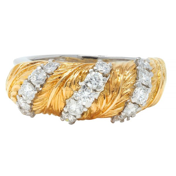 McTeigue & Co. 1950's Diamond Platinum 18 Karat Gold Vintage Feather Band Ring