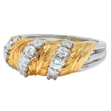 McTeigue & Co. 1950's Diamond Platinum 18 Karat Gold Vintage Feather Band Ring