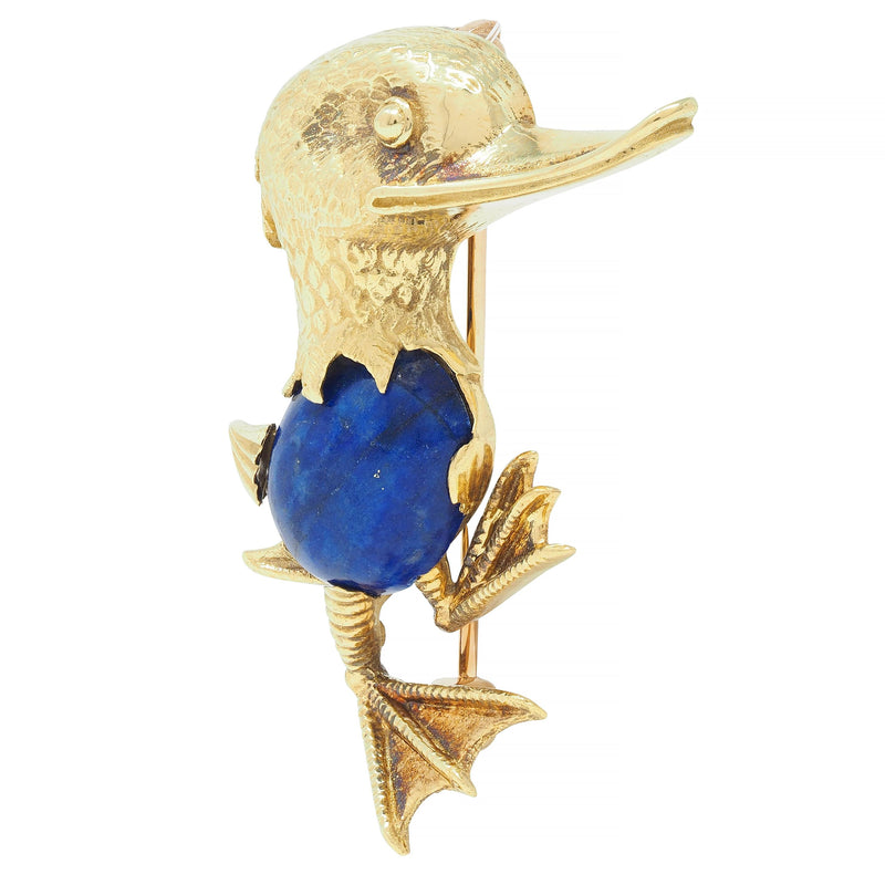 Vintage Lapis Lazuli 18 Karat Yellow Gold Whimsical Duck Brooch