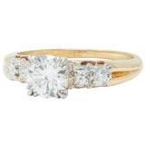 Retro .91 CTW Transitional Cut Diamond Platinum 14K Gold Vintage Engagement Ring