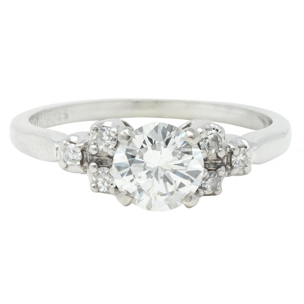 Mid-Century .95 CTW Diamond 18 Karat White Gold Fishtail Vintage Engagement Ring
