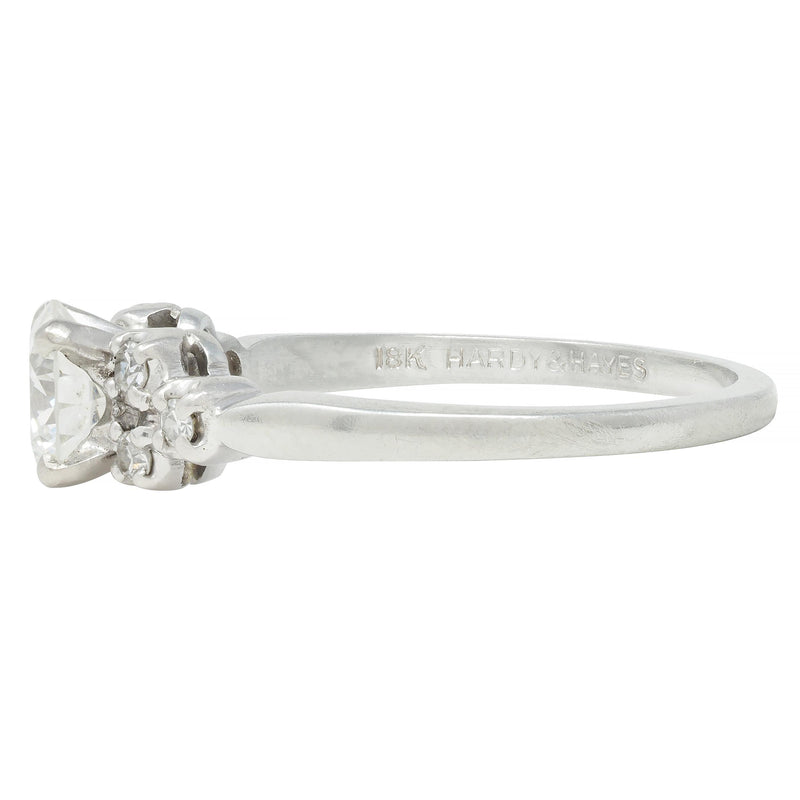 Mid-Century .95 CTW Diamond 18 Karat White Gold Fishtail Vintage Engagement Ring