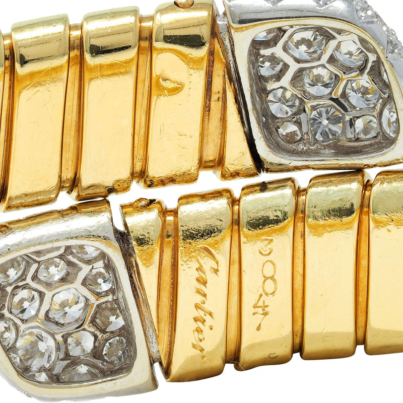 Cartier 1960's Diamond Platinum 18 Karat Tubogas Vintage Bypass Cuff Bracelet