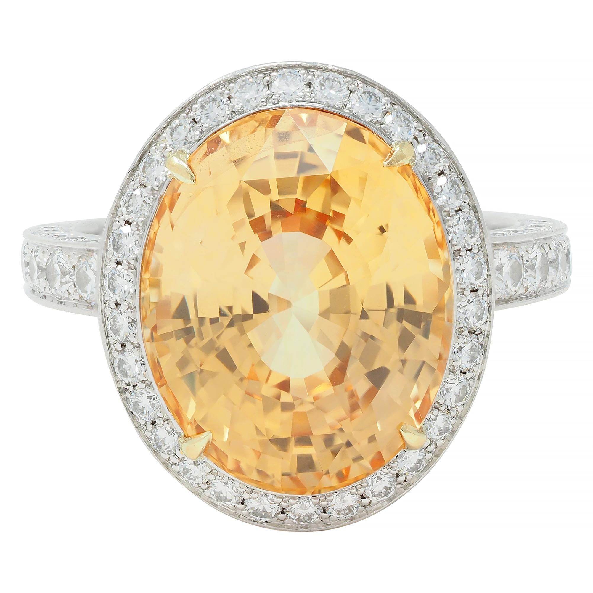 Tiffany & Co. 14.02 CTW No Heat Ceylon Golden & Pink Sapphire Diamond Halo Ring