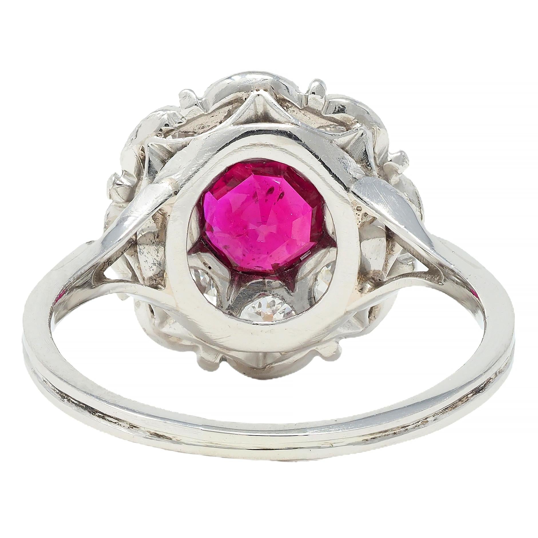 Art Deco 2.06 CTW No Heat Burma Ruby Diamond Platinum Vintage Halo Ring GIA