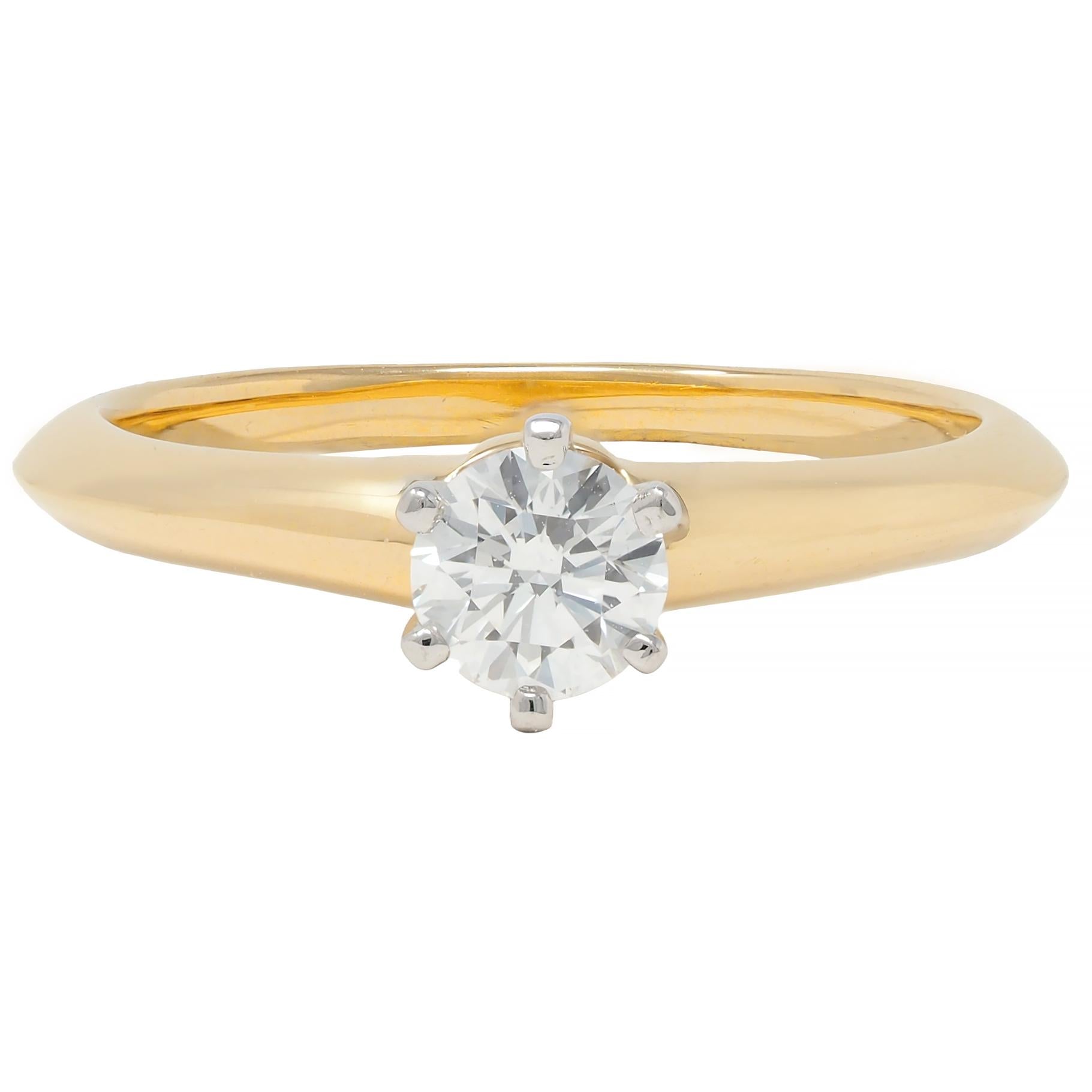 Tiffany & Co. Diamond Platinum 18K Yellow Gold Vintage Solitaire Engagement Ring
