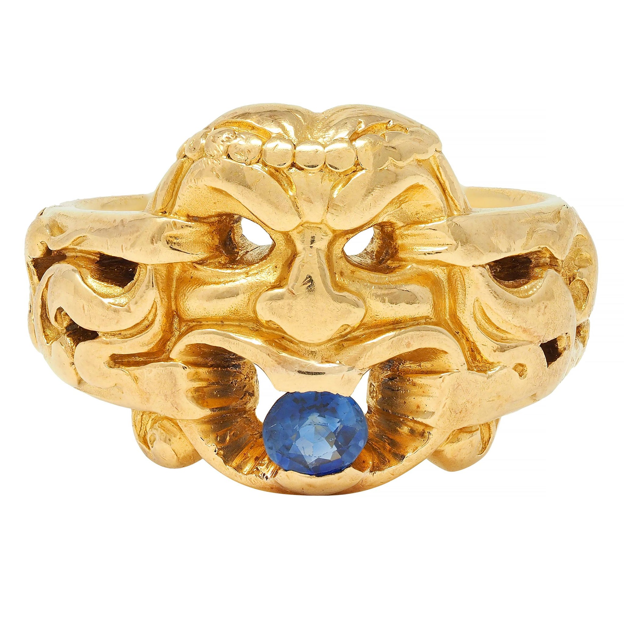 Victorian Sapphire 18 Karat Yellow Gold God Of Wind Antique Unisex Ban