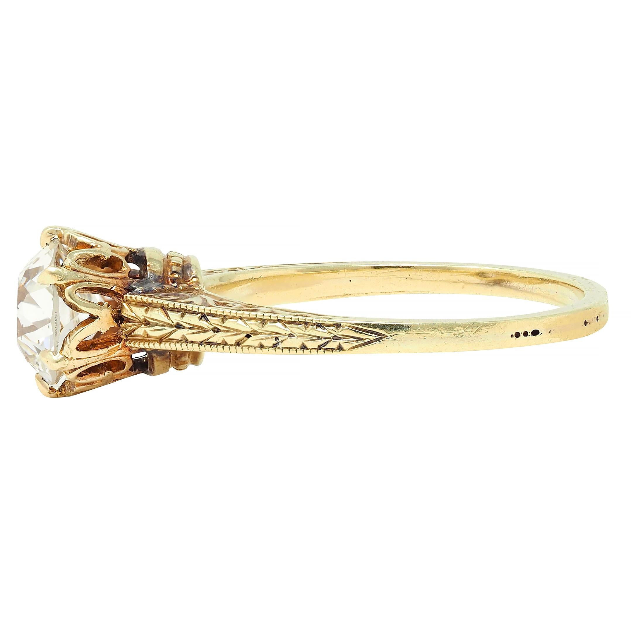 Victorian 1.05 CTW Mine Diamond 14K Gold Antique Solitaire Engagement Ring GIA