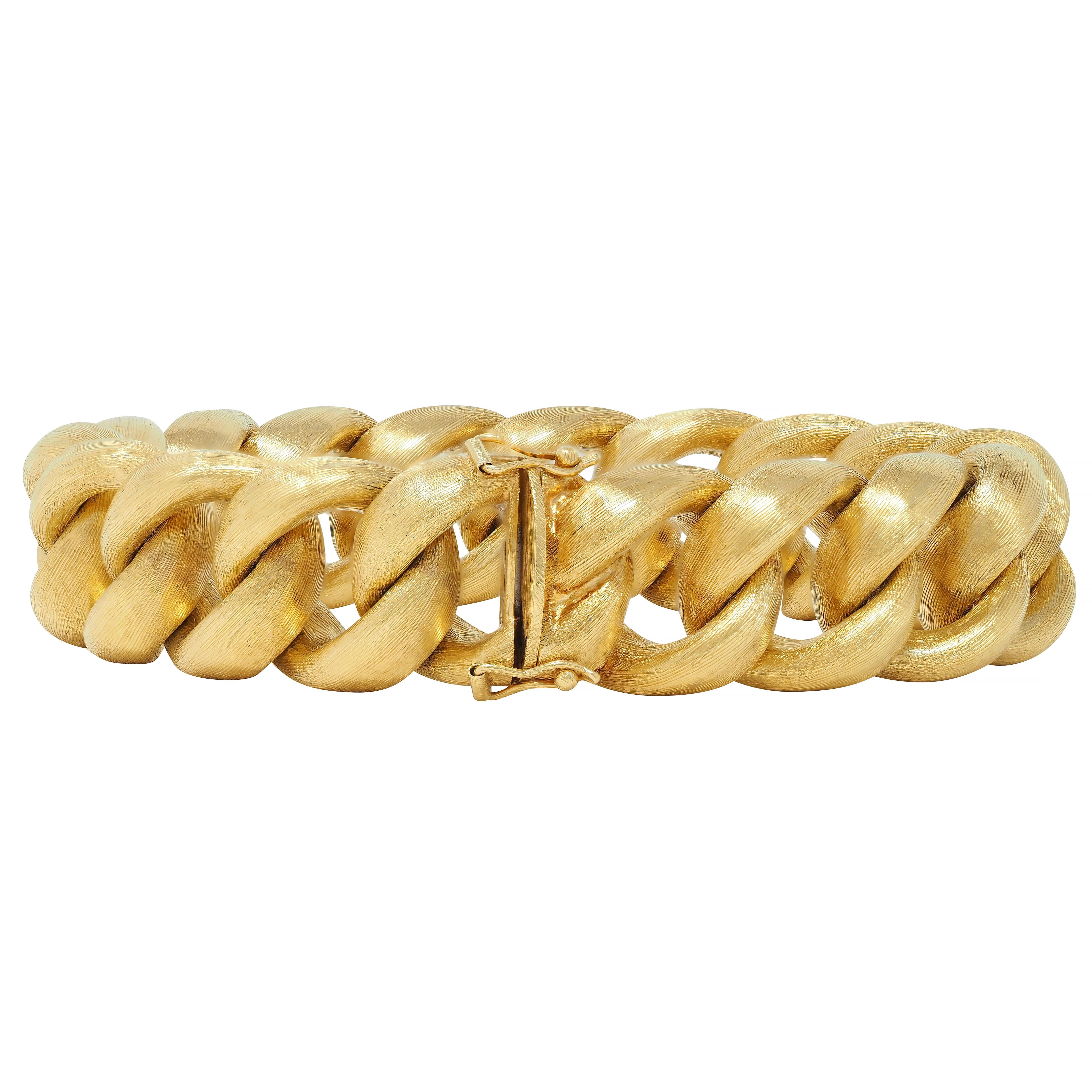Nicolis Cola 1970 18 Karat Yellow Gold Vintage Brushed Curb Link Bracelet