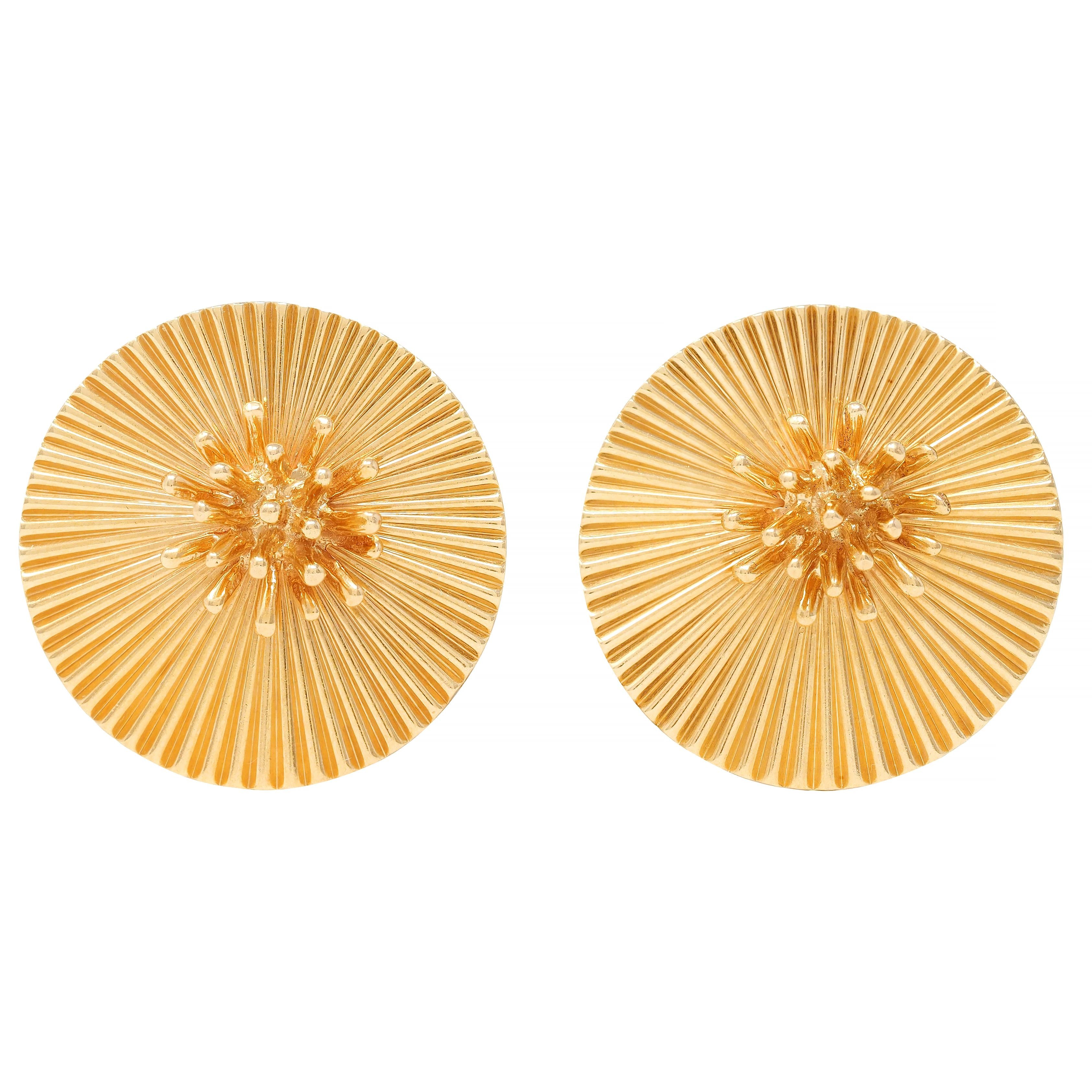 Cartier 1950's 18 Karat Yellow Gold Vintage Modernist Disk Earrings