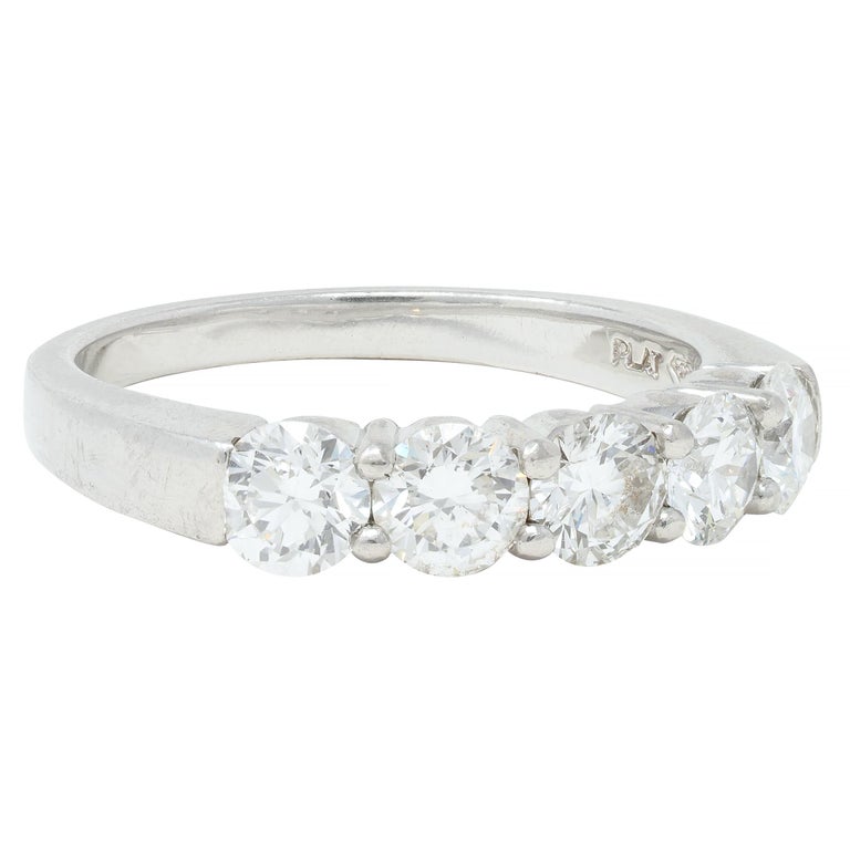 Contemporary 1.25 CTW Diamond Platinum Five Stone Wedding Band Ring Wilson's Estate Jewelry