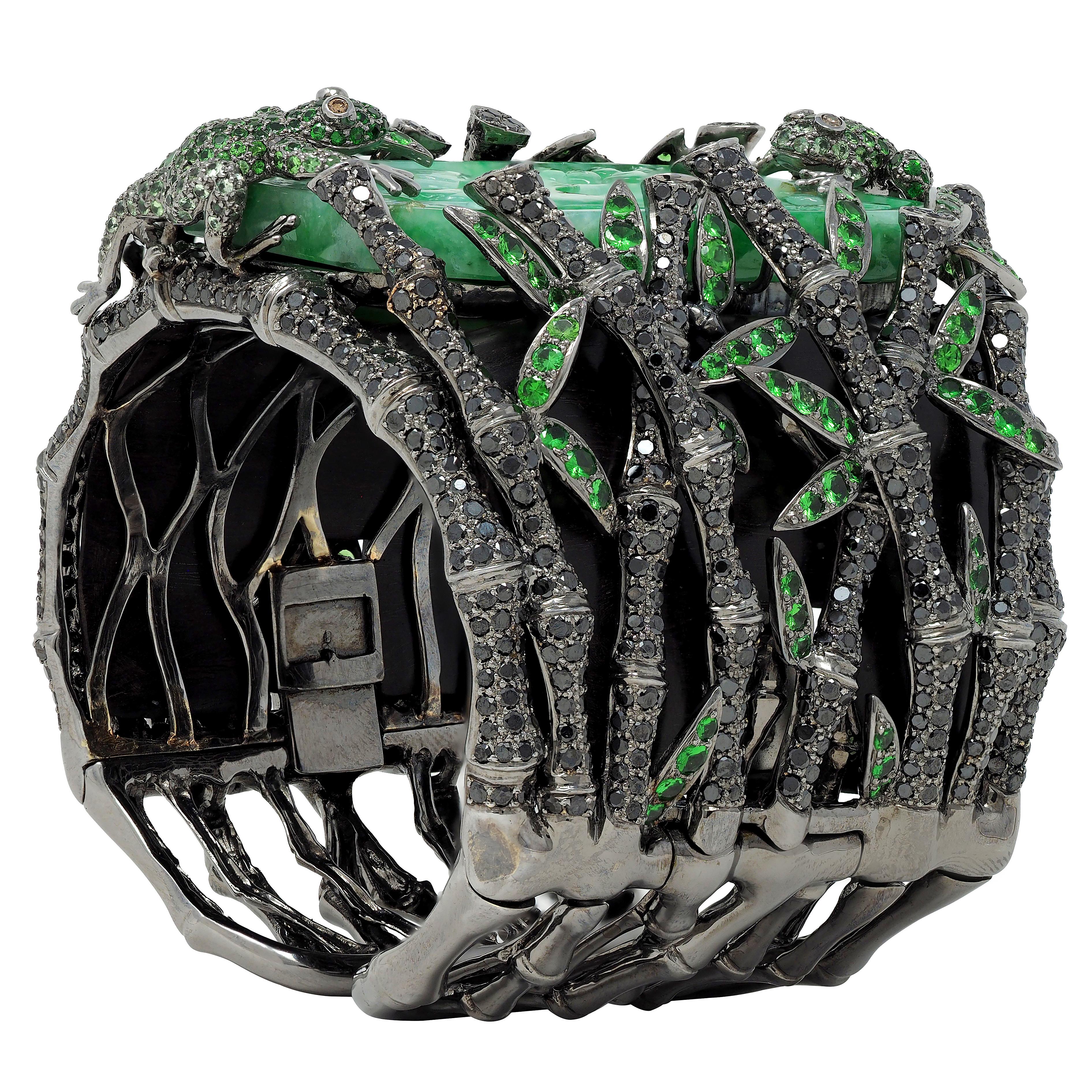 Wendy Yue 2013 Jade Garnet Diamond  18K Gold Forbidden Forest Frog Cuff Bracelet