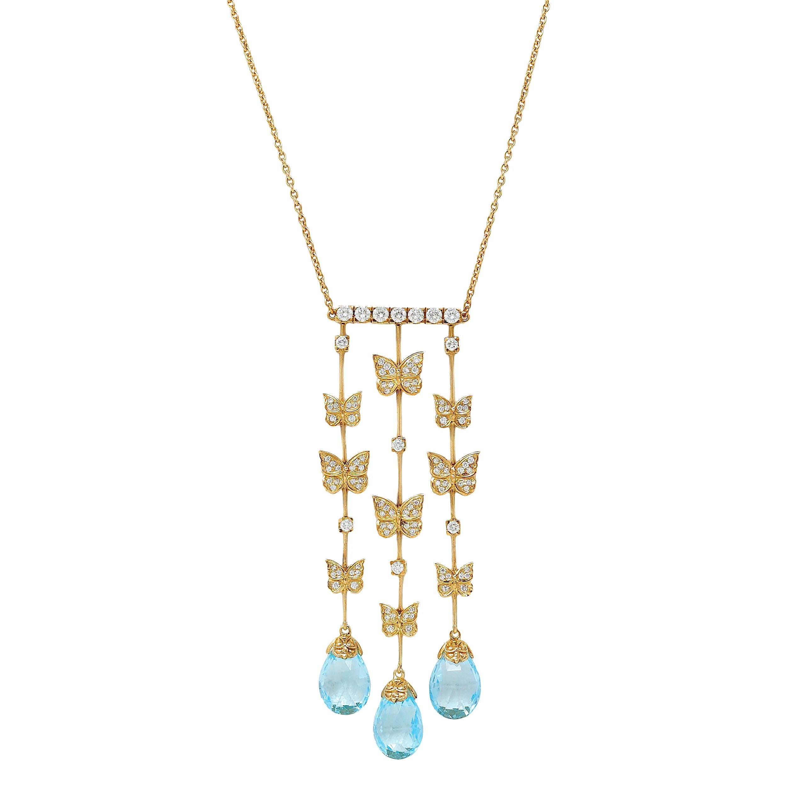 Carrera y Carrera Diamond Topaz 18K Gold Baile Mariposa Butterfly Drop Necklace