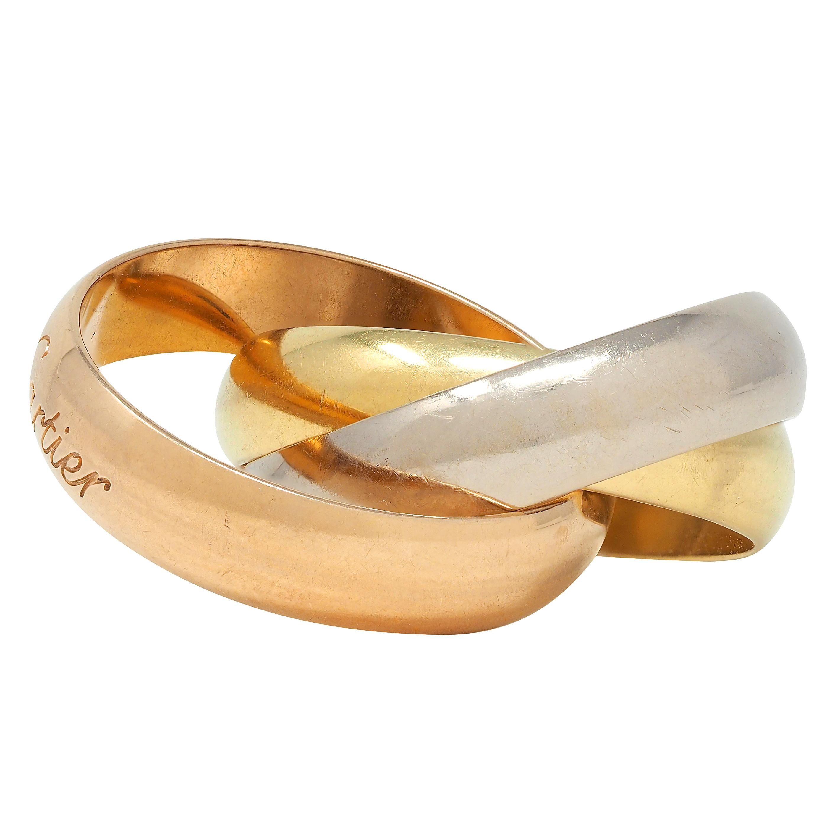 Cartier 1980's 18 Karat Tri-Gold Vintage Trinity Rolling Band Ring